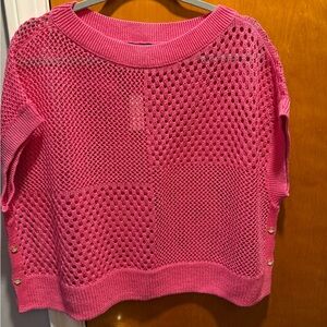 Talbots Open-Weave Scoop Neck Sweater in Bright Pink